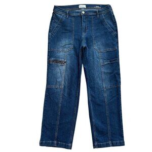 Nicole Miller Jeans 8 Blue Soho High Rise Wide Leg Stretch Crop Festival Boho